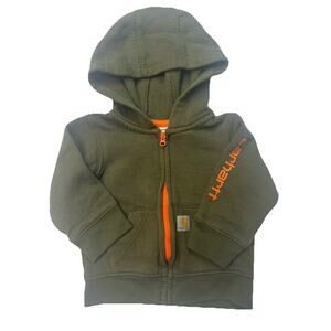 Carhartt Baby Hoodie Jacket 6M Green Orange Full Zip Fleece Lineds